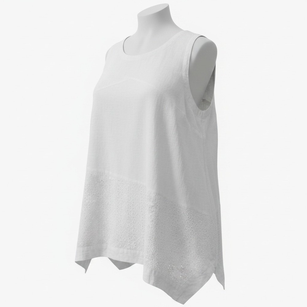 Virtuelle Tank Top Womens 16 White Linen Cotton Eyelet Embroidered Sleeveless